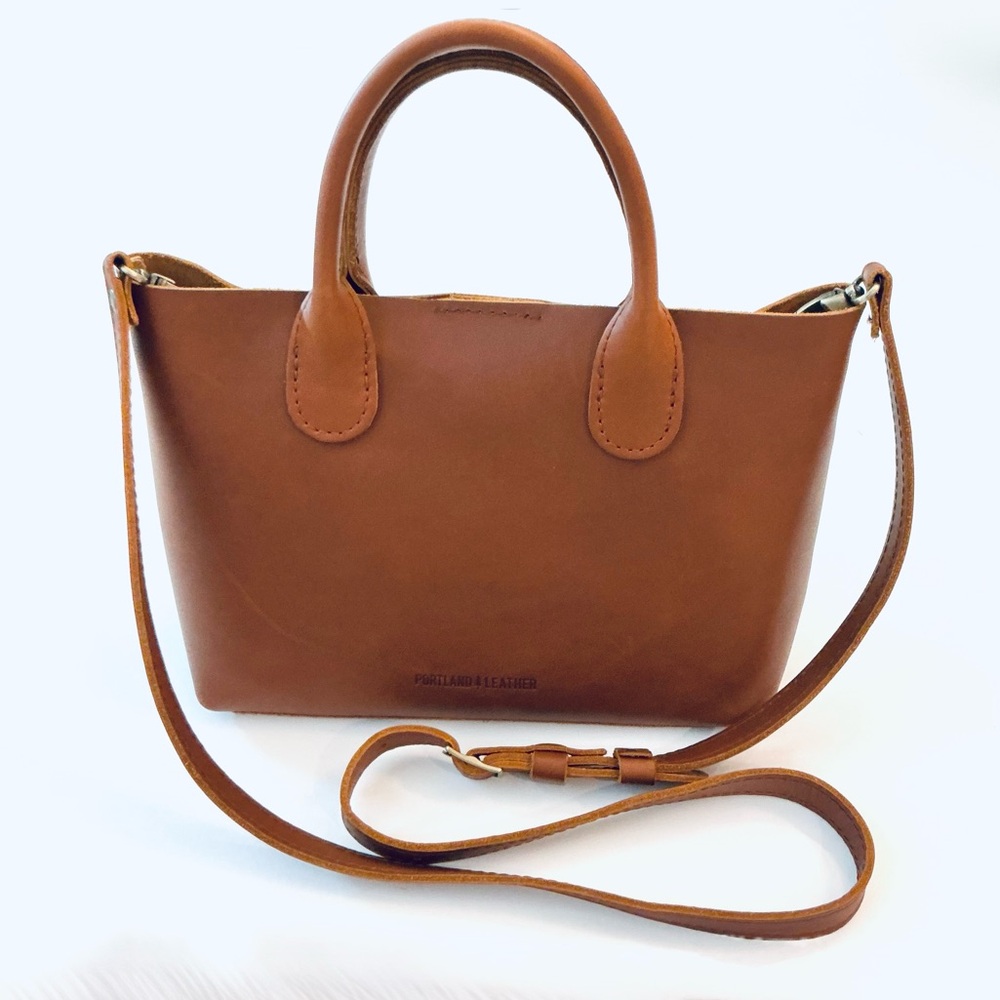 PORTLAND LEATHER, Almost Perfect Raindrop Genuine Leather Crossbody Bag in Honey - Picture 2 of 16